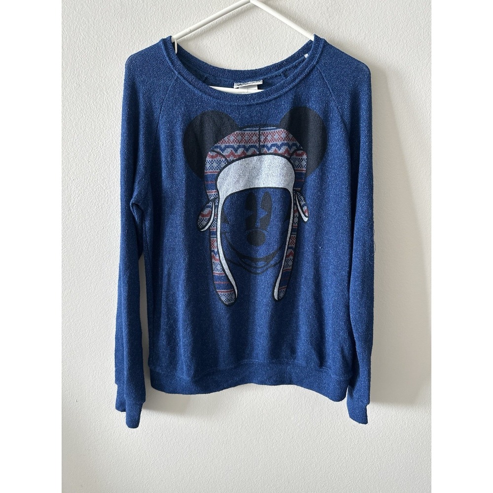 Disney Parks Authentic Sweater Women's L Mickey Blue Winter Lightweight Graphic